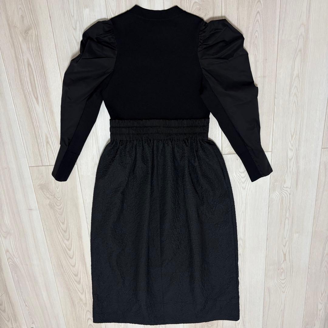 【新品】エレンディーク タックベルトF&Fワンピース 異素材MIX 長袖 黒 【新品】エレンディーク タックベルトF&Fワンピース 異素材MIX 長袖 黒