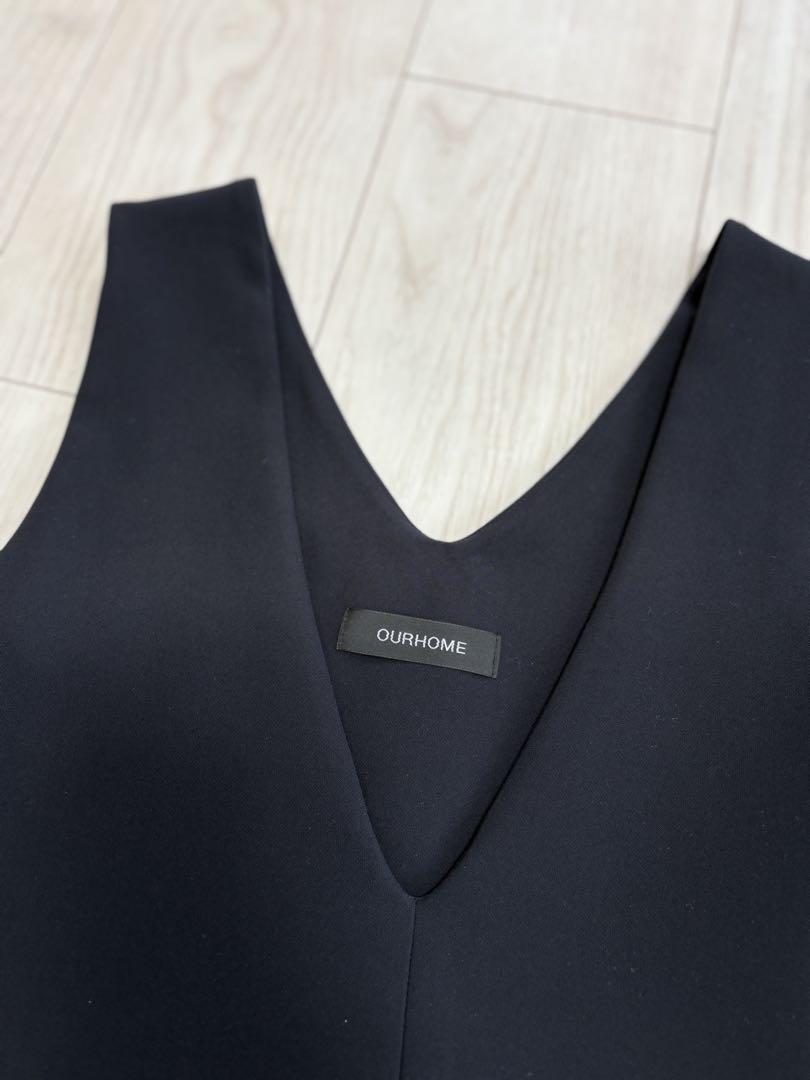 ourhome 綺麗なシルエットワンピース　ネイビー