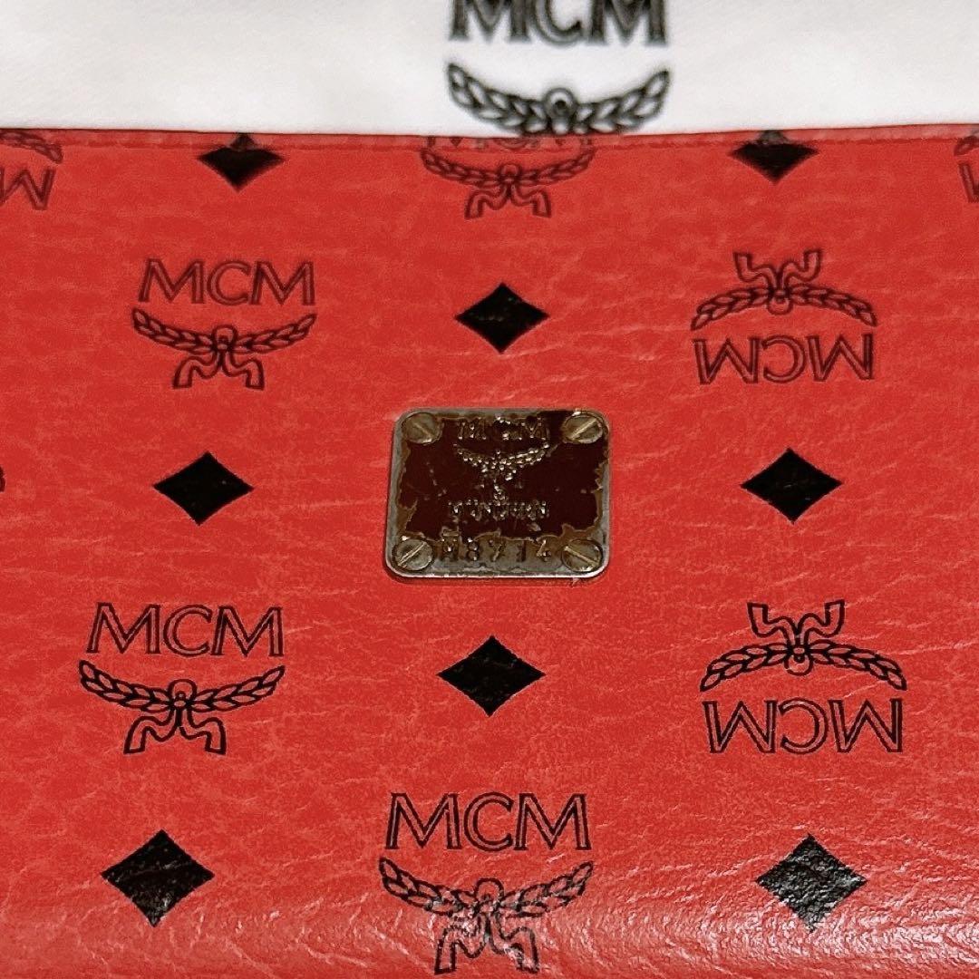 中古品正規 MCM 長財布 赤 レッド ピンク 総柄 ラウンドファスナー 画像4