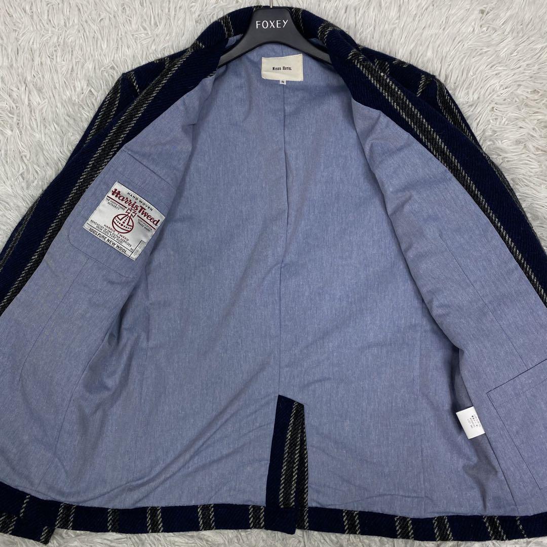 美品 L相当 ハリスツイード  テーラードジャケット  ストライプ 洗える
