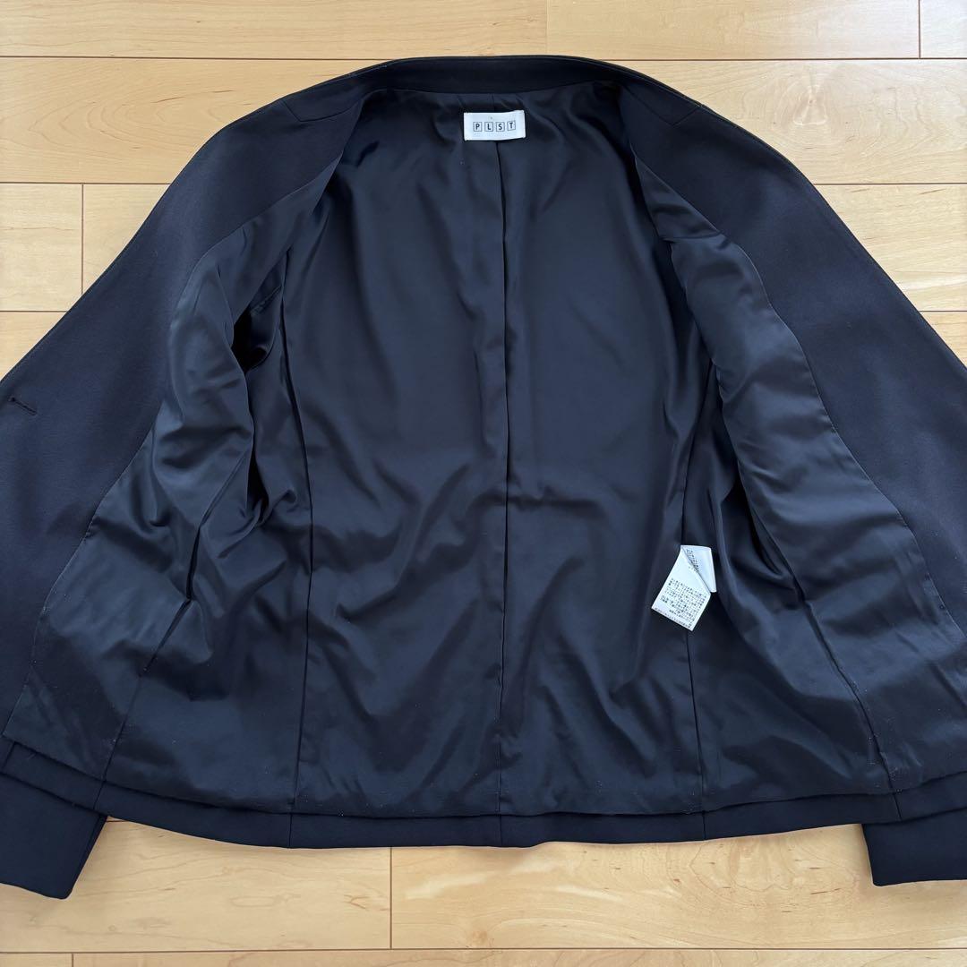 美品 PLST プラステ ノーカラー セットアップ スーツ ブラック 1ボタン