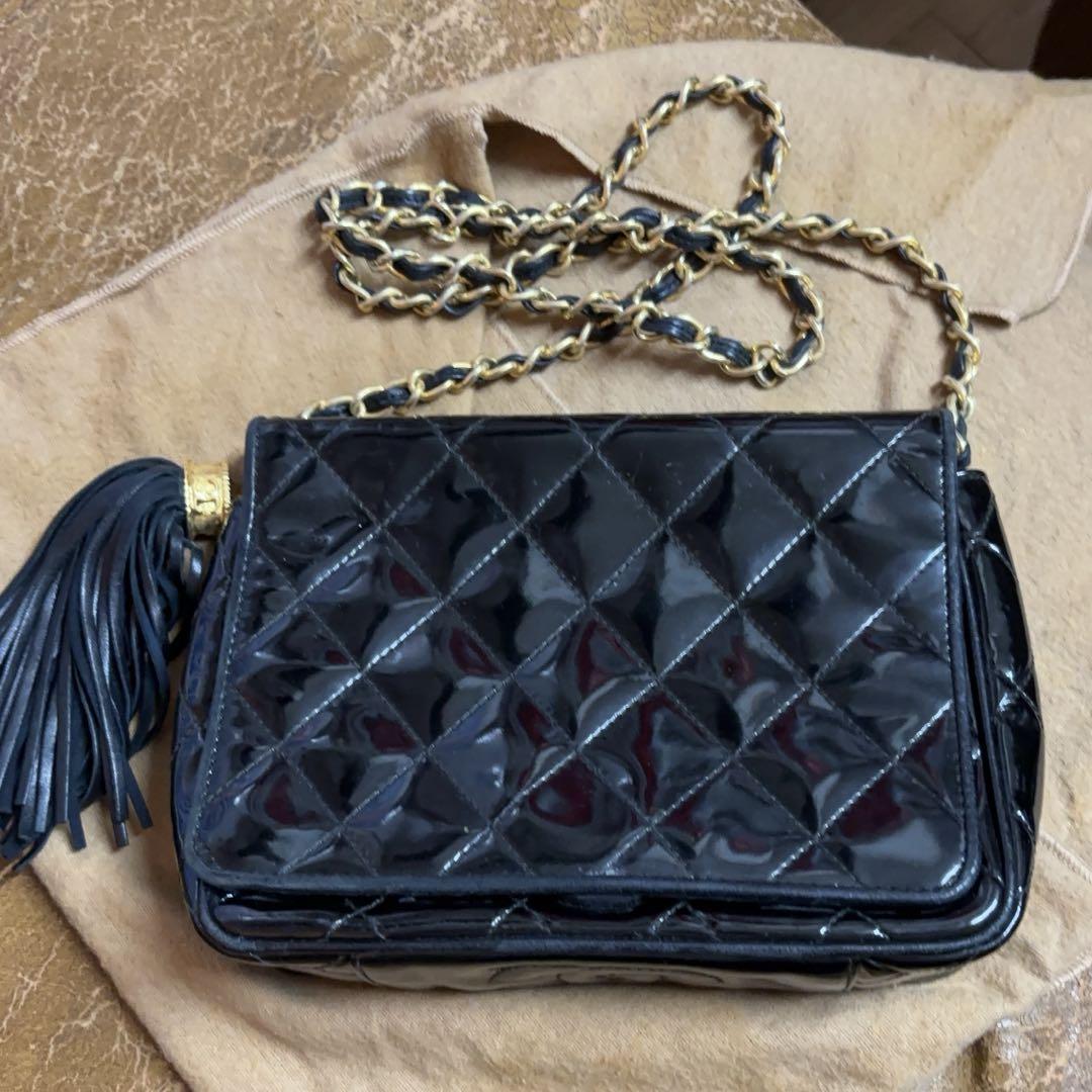 CHANEL チェーンショルダー 2.55 パテントレザーショルダーバッグ シャネル 2.55 コットン×パテントレザー チェーンショルダー