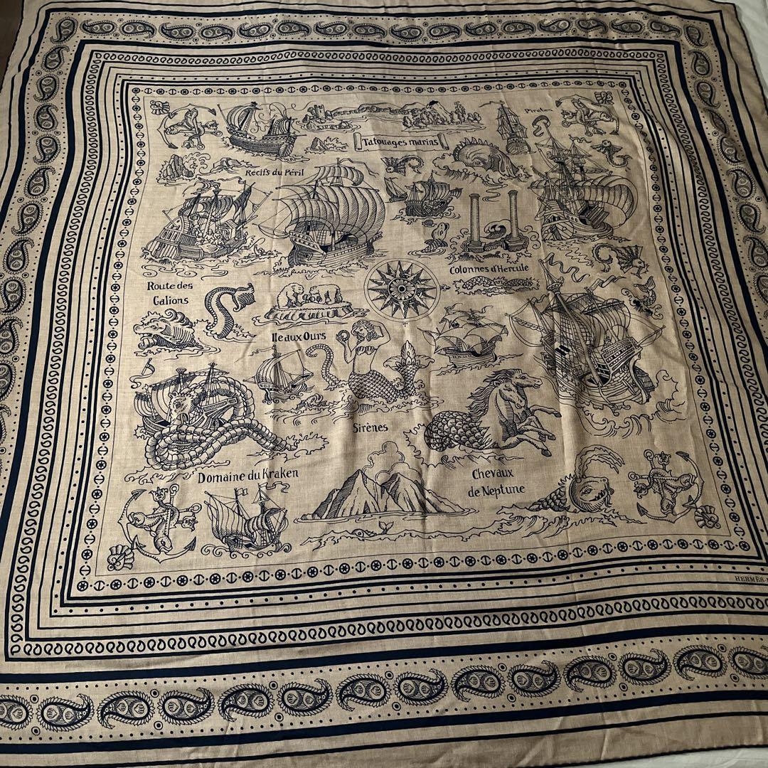 エルメス美品カシシル　カレ船乗りのタトゥー