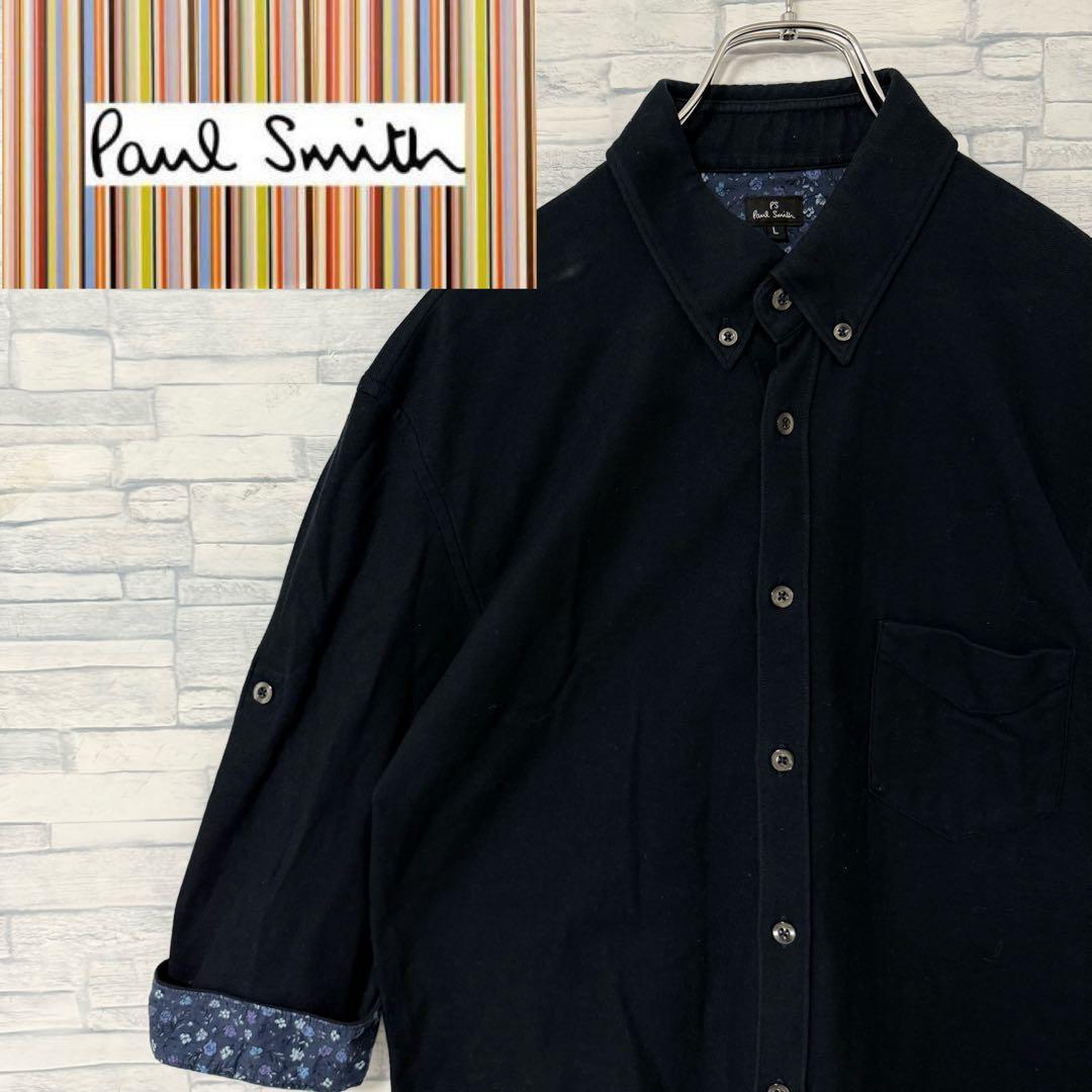 ポールスミス PaulSmith 長袖シャツ 花柄 鹿の子 ブラック L