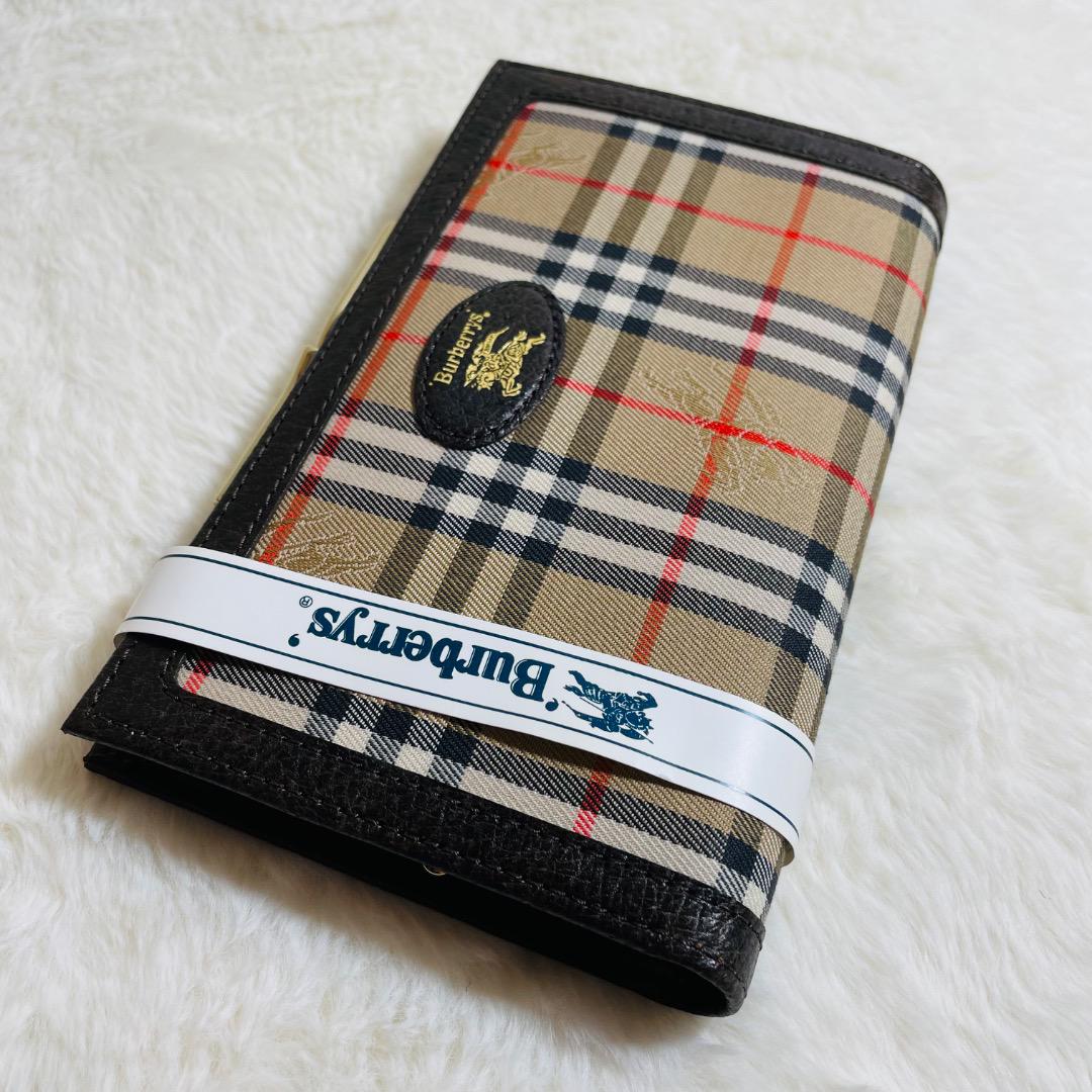未使用品　希少　Burberrysがま口財布　ノバチェック　キャンバス×レザー 未使用品 希少 Burberrysがま口財布 ノバチェック キャンバス