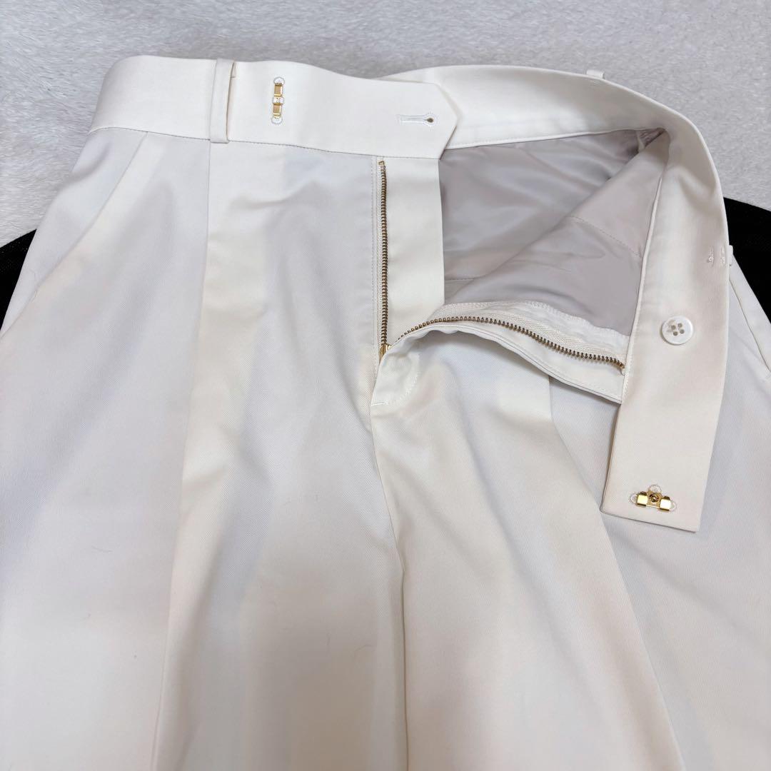 【23SS・美品】NOBLE エステルツイルストレッチスラックスパンツ 白 36