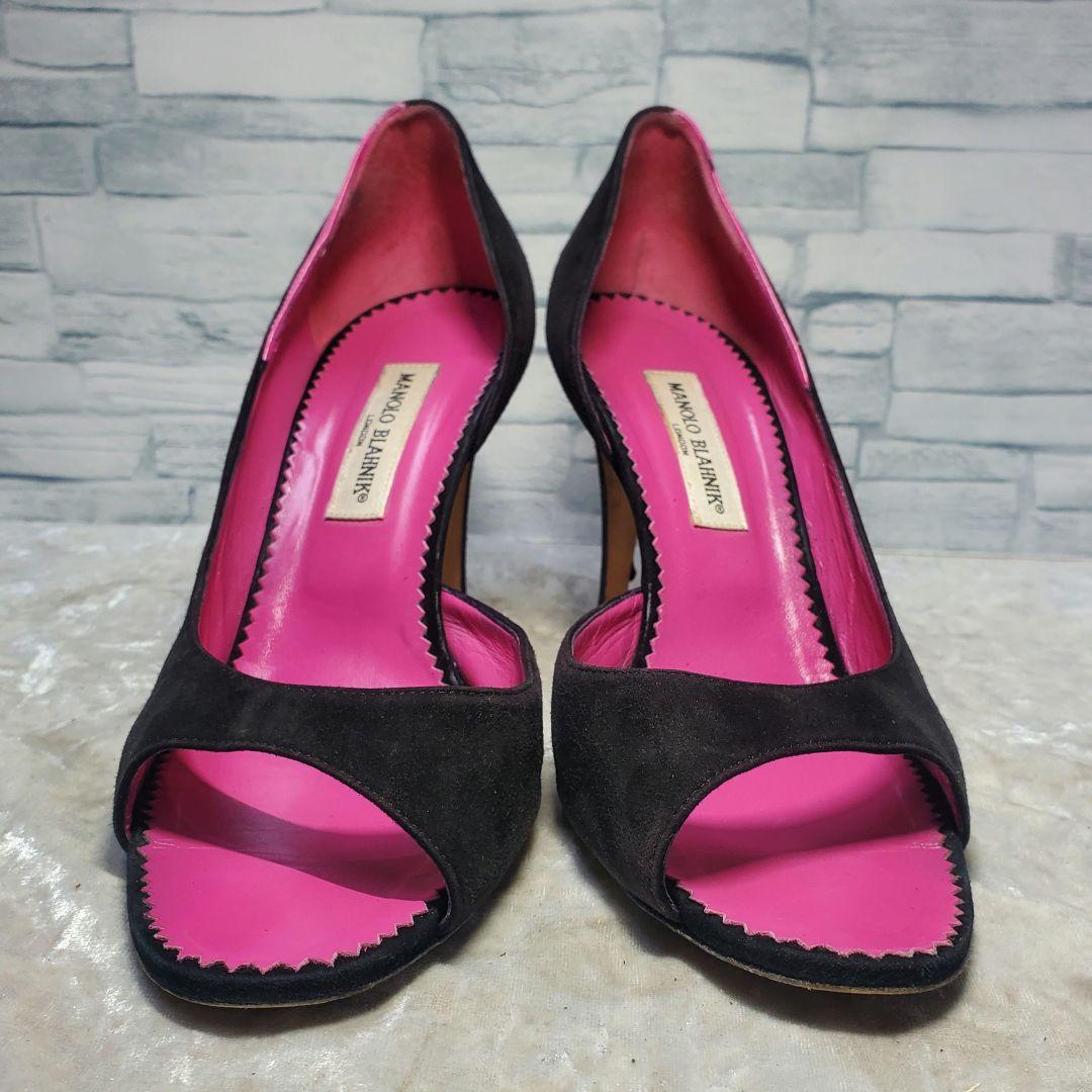 MINOLO BLAHNIK マノロブラニク パンプス 黒×ピンク スエード MINOLO BLAHNIK マノロブラニク パンプス 黒×ピンク スエード