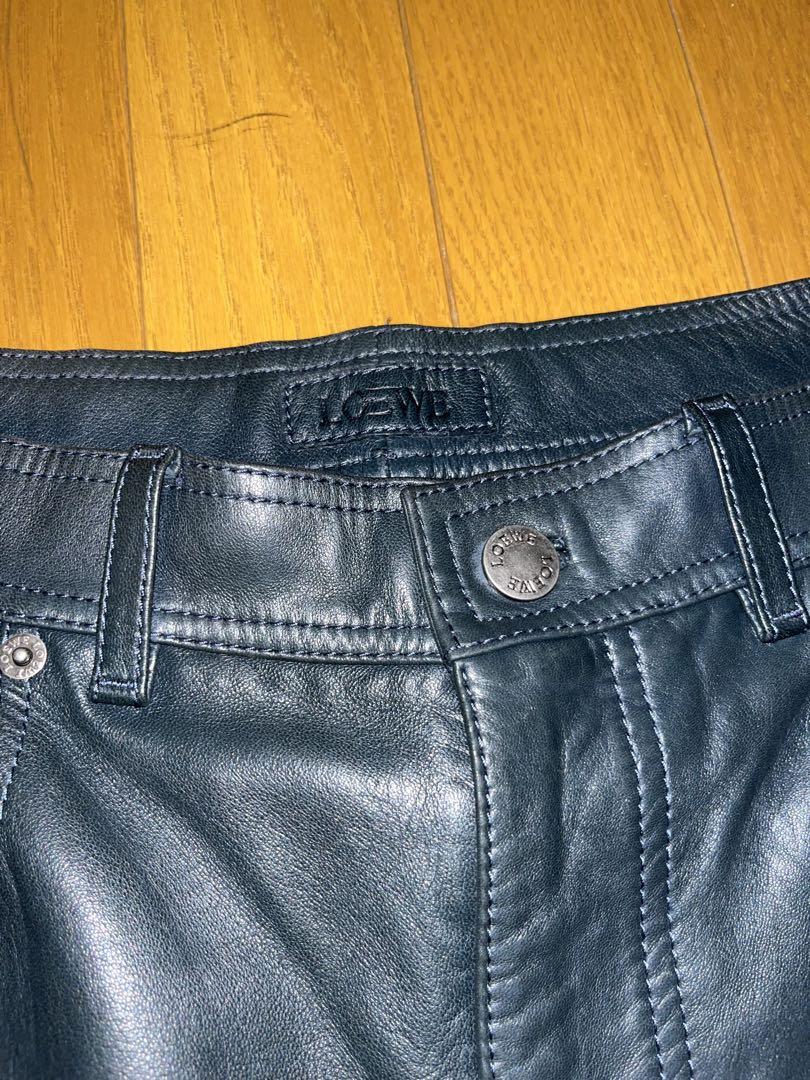 LOEWE ブルーブラック レザー ストレートパンツ