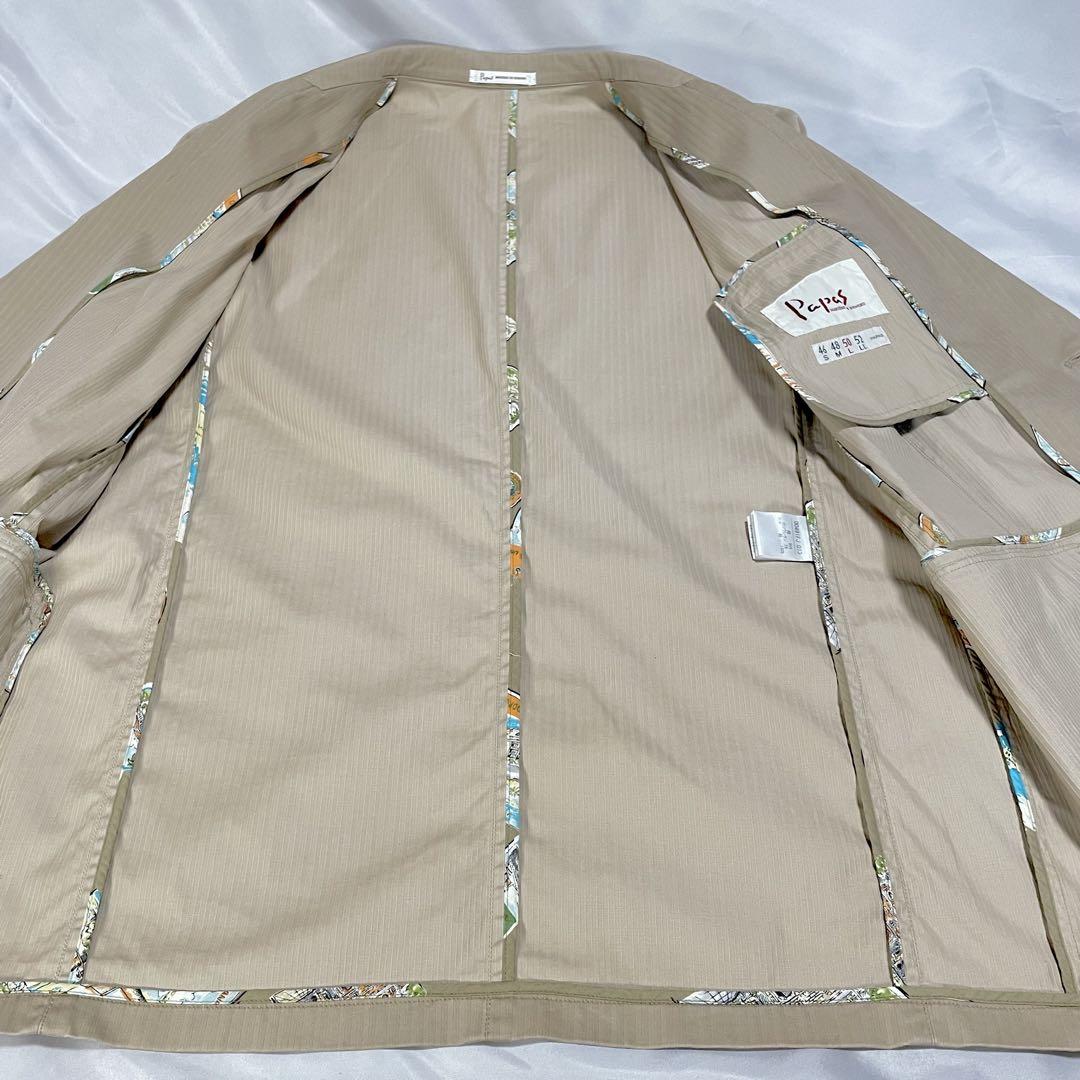 極美品 PAPAS テーラードジャケット メンズL 裏地柄 綿混 ゆったり 春秋