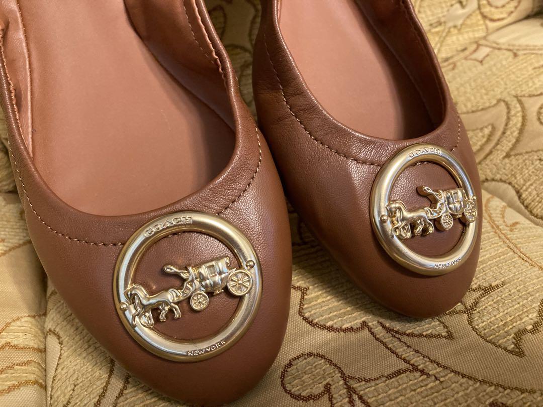 新品　coach コーチ バレエシューズ フラットシューズ ブラウン×ゴールド