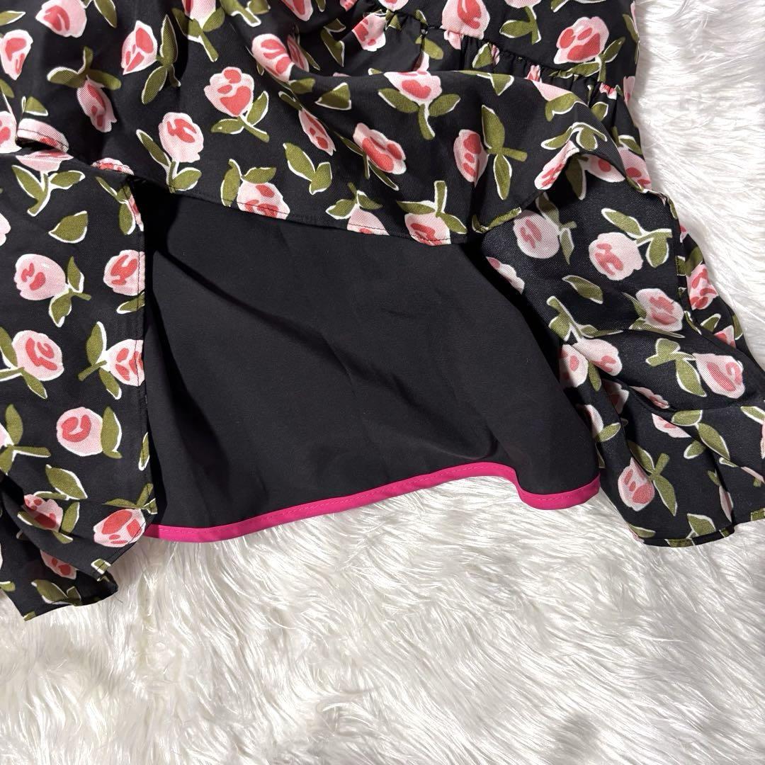 新品同様 シルク混 新品タグ付き✨ケイトスペード 薔薇 Aライン 花柄 ワンピース