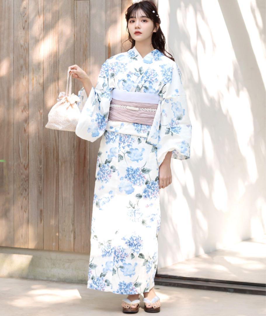 最終値下げ　dita 浴衣　生成り色地に紫陽花　浴衣5点セット 最終値下げ】dita Dita 浴衣 セット 紫陽花 その他5 - 着物