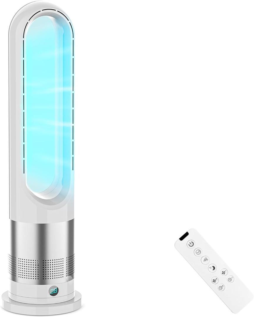 扇風機羽なし タワーファン8段階風量調節 100°自動首振り省エネ 9Hタイマー