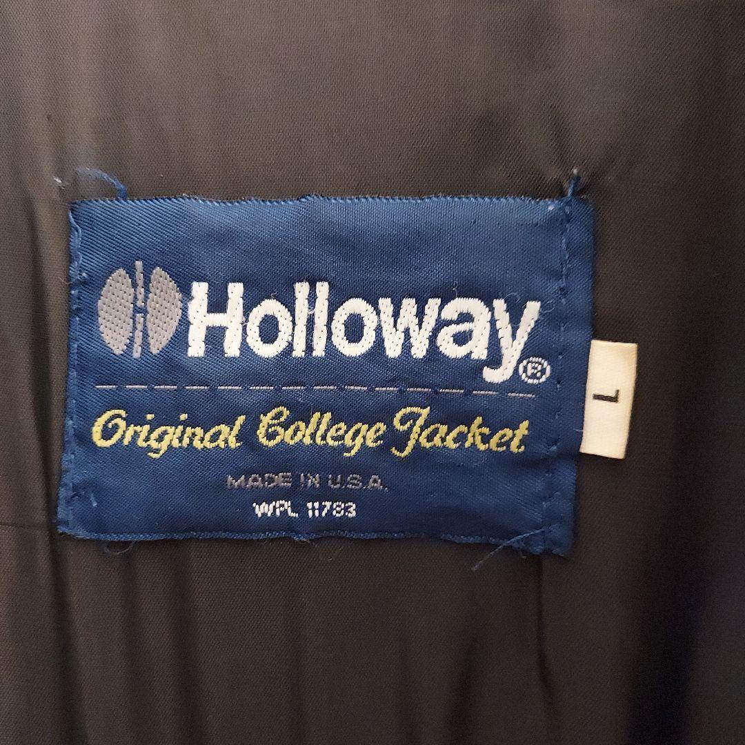 HOLLOWAY】ホロウェイ USA製 刺繍 袖レザー スタジャン L 緑