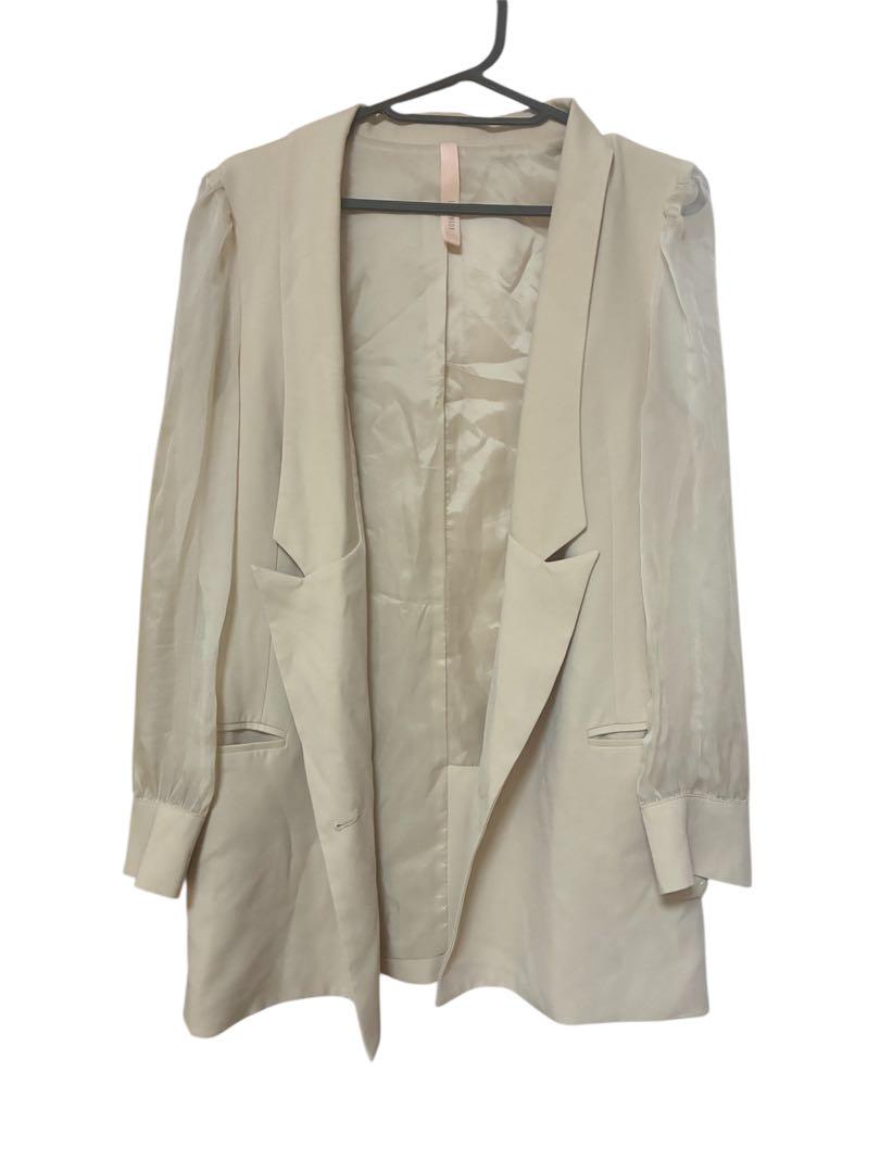 LADYMADE ベージュ テーラードジャケット ロング丈 袖シースルー