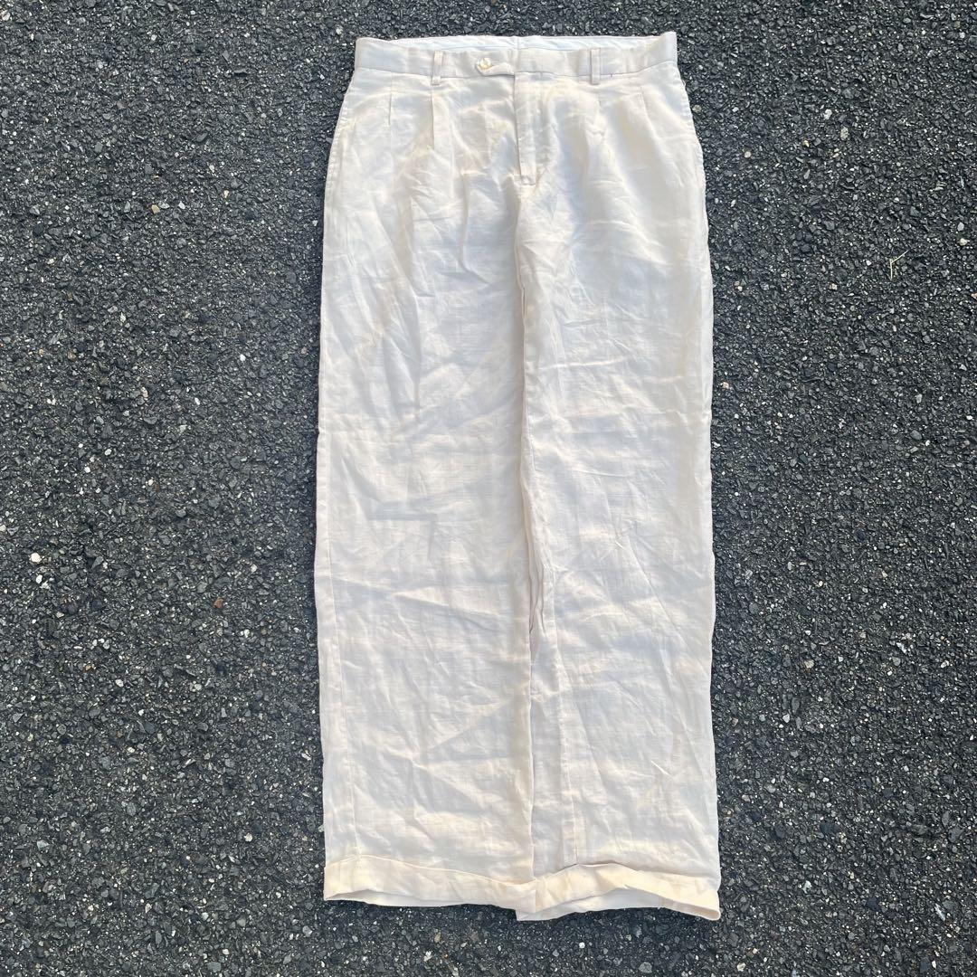 パンツ 80s 90s 100linen wide slacks