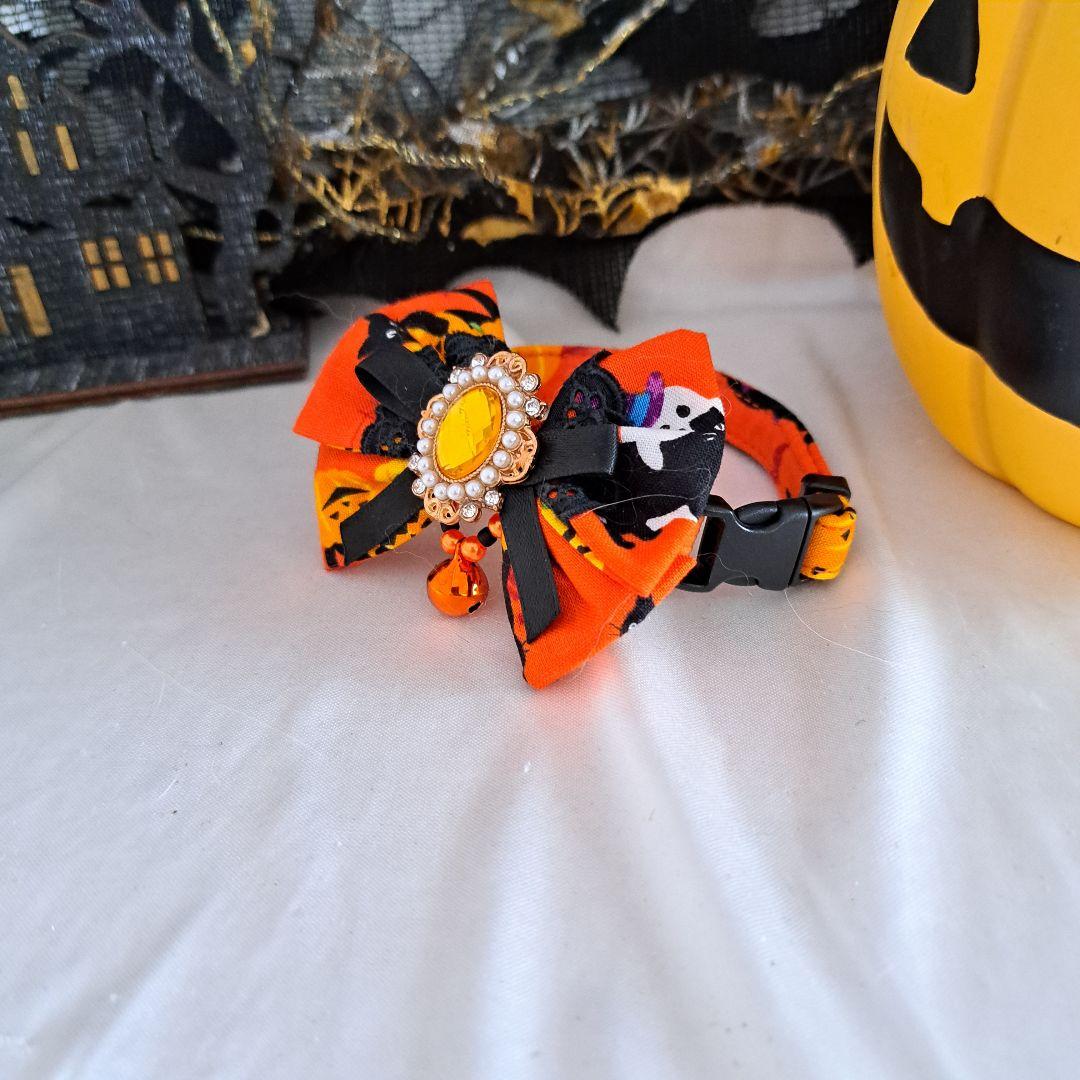 ハロウィン、ジャックオーランタン柄(オレンジ①)わんちゃん猫ちゃん用首輪