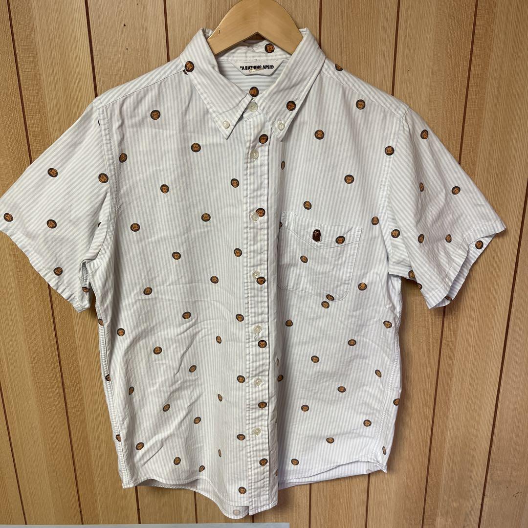 A BATHING APE マイロ総柄ストライプ半袖シャツ XL