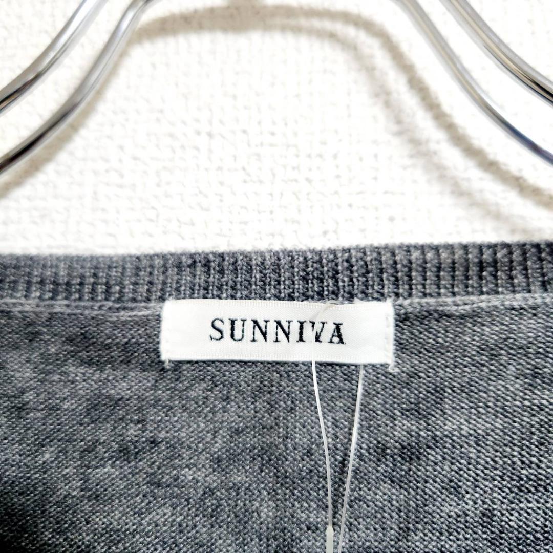 新品 定価14490円 SUNNIVA ニット 七分袖 刺繍 レース グレー M
