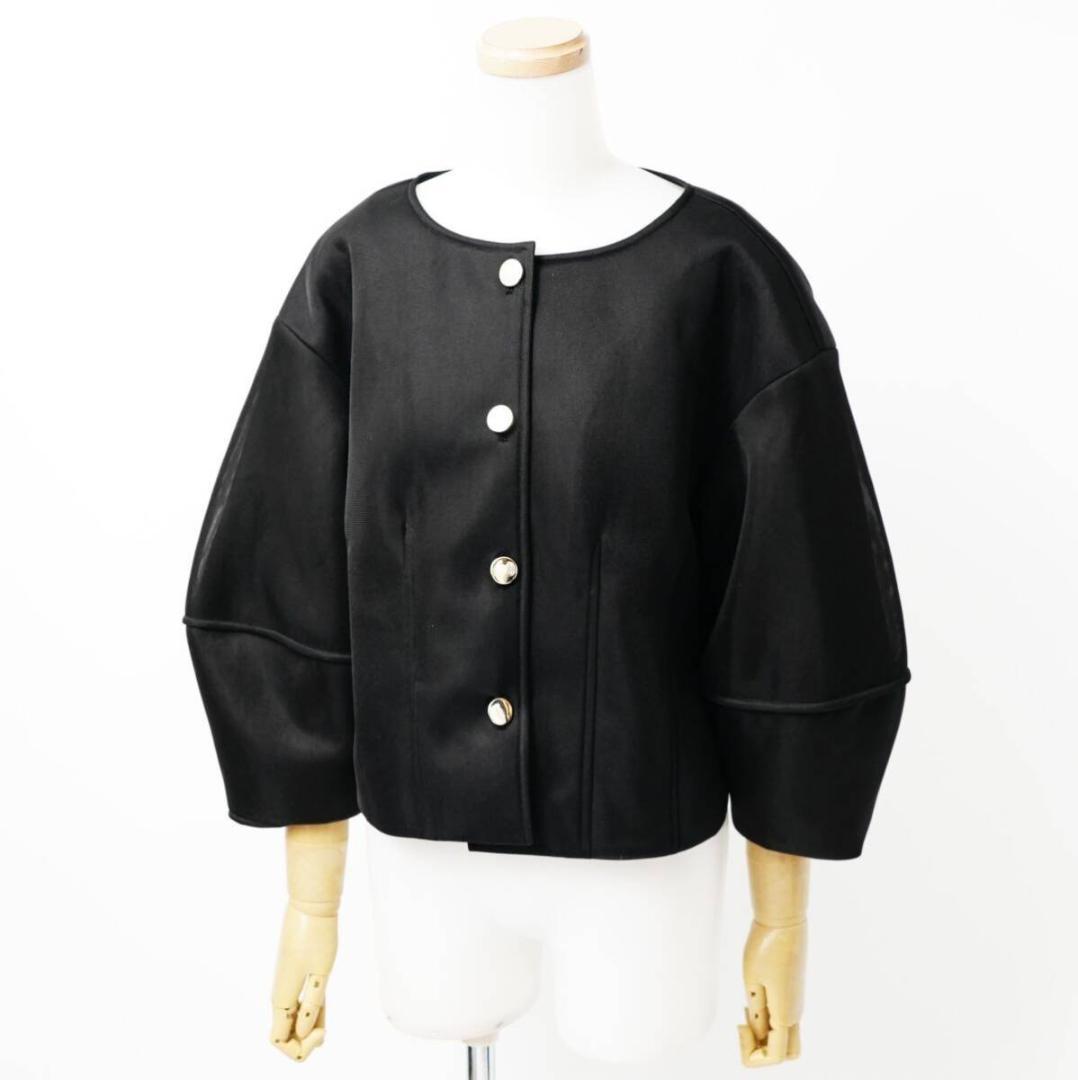 COEL 24SS シアー ノーカラージャケット ランタンスリーブ ブラック