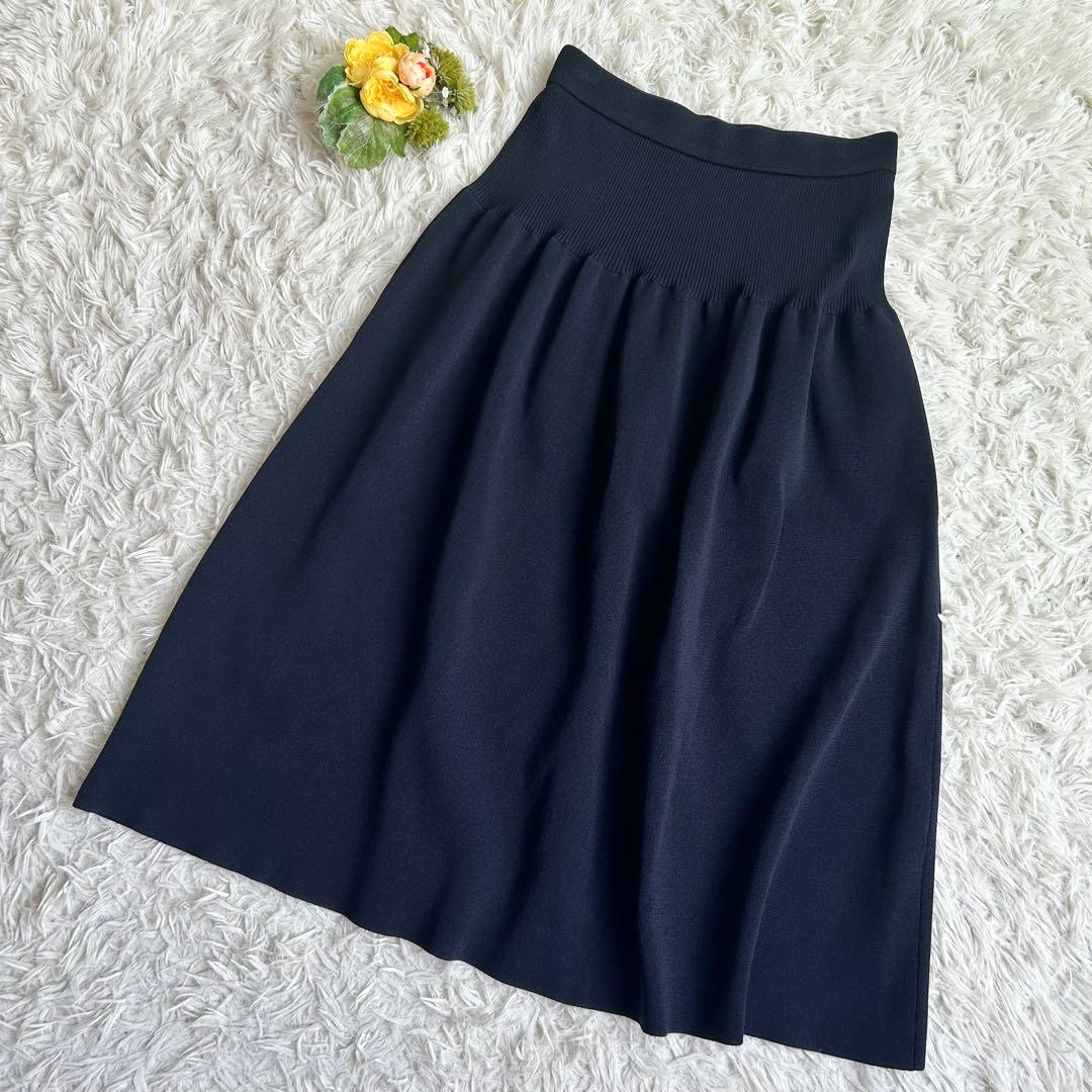 24年/良品♡ルネ ニットロングスカート リブ ミモレ丈 濃紺 36/M 現行