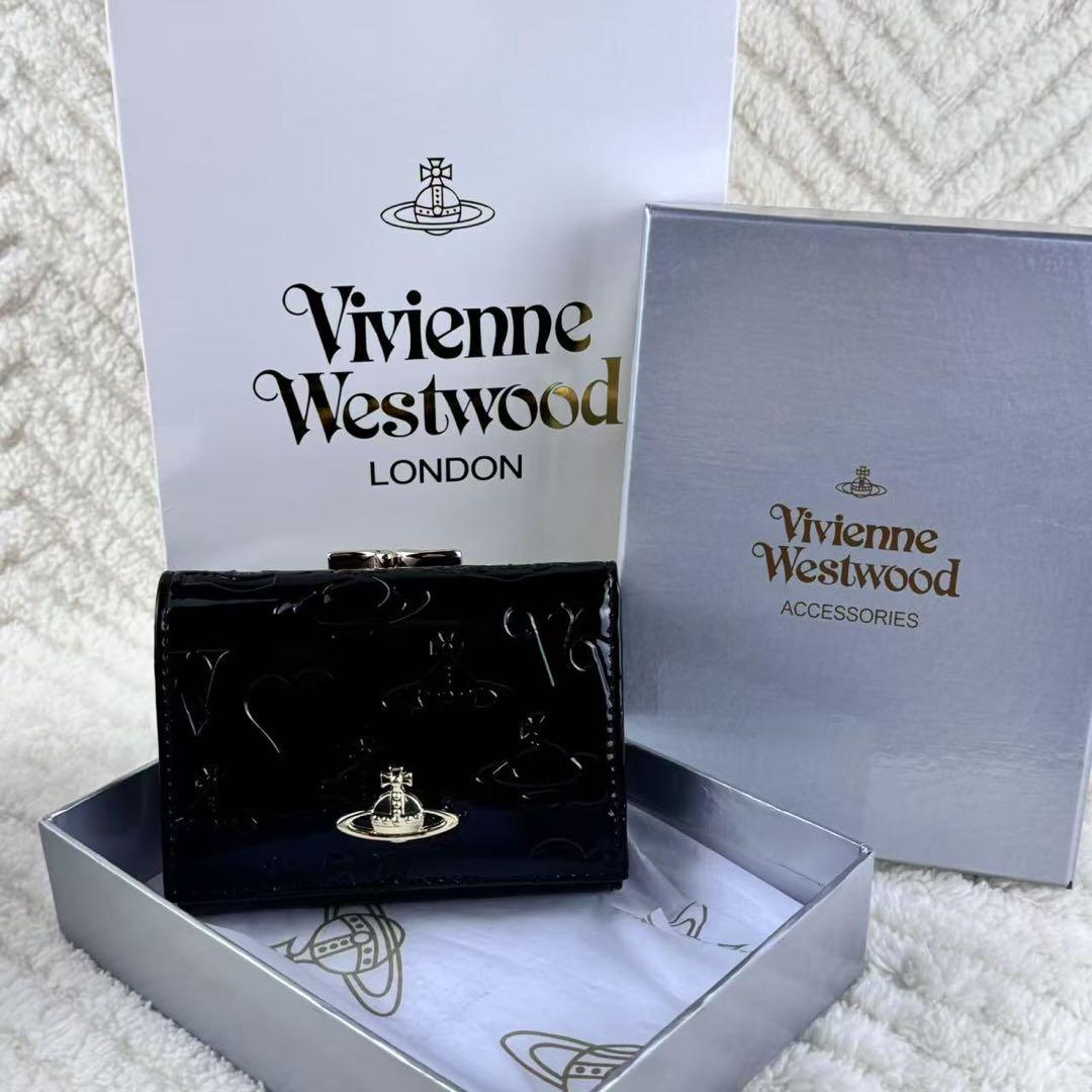 新品 Vivienne Westwood 三つ折り財布ブラックV7