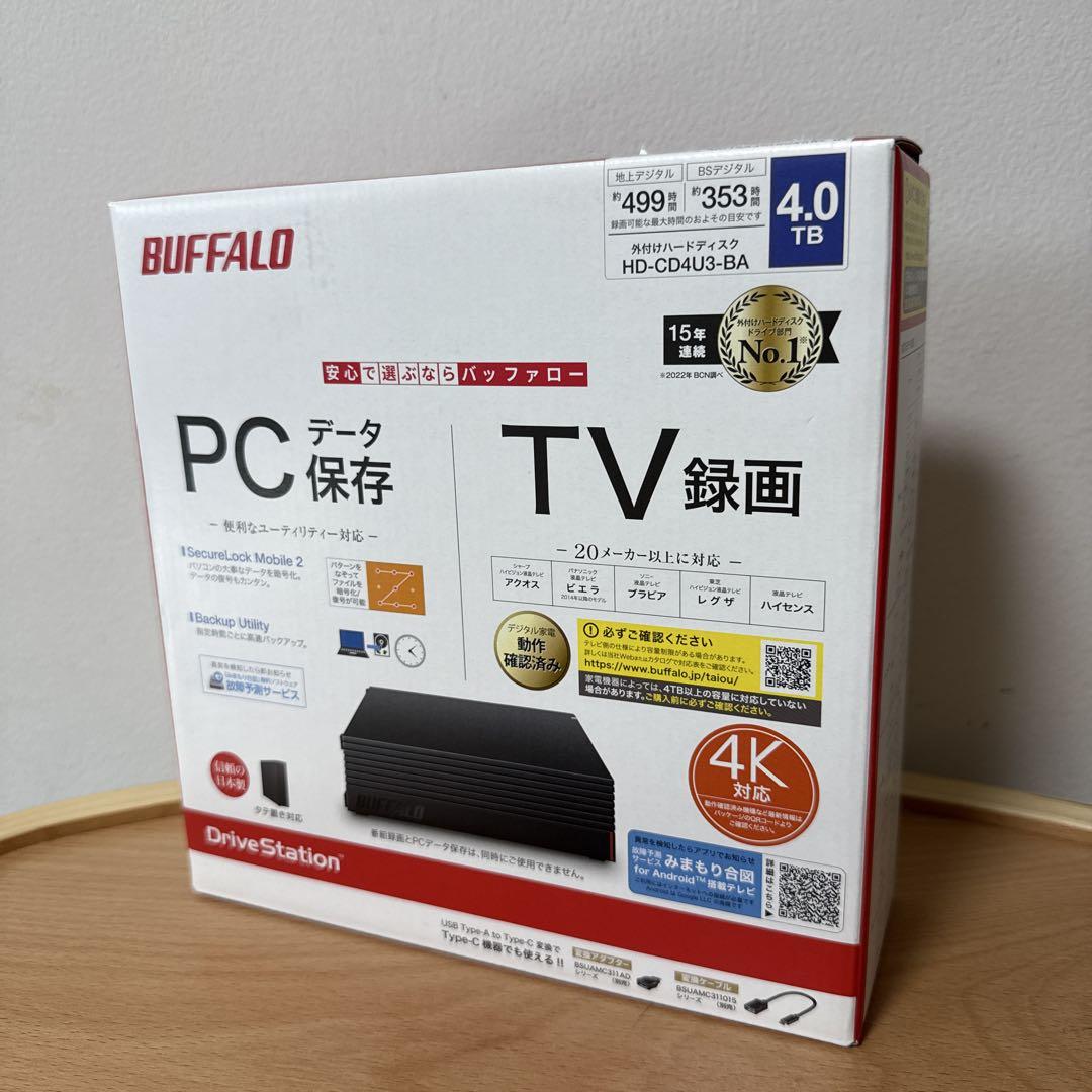BUFFALO HD-C4U3-B3 4TB 外付けハードディスク - メルカリ
