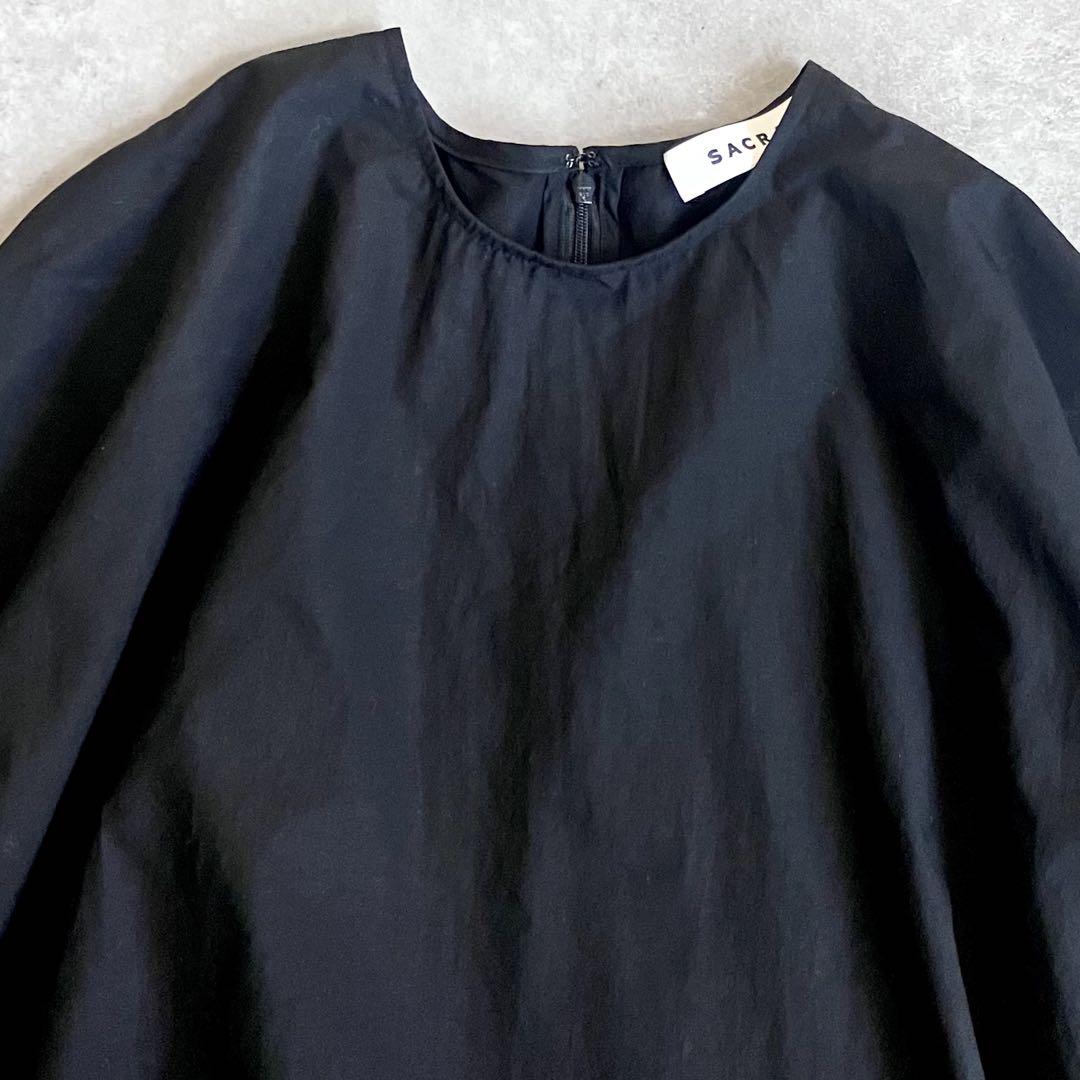 美品 サクラ SACRA コットンリネンタイプライターブラウス 袖リボン 半袖 美品 サクラ SACRA コットンリネンタイプライターブラウス 袖