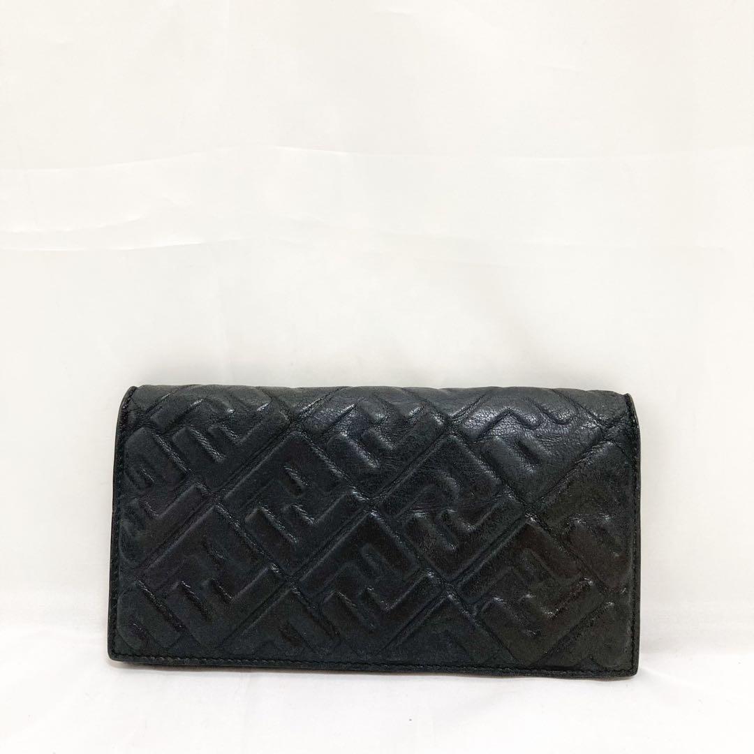 フェンディ 長財布 ブラック エンボス ズッカ　FF柄　ロングウォレット　レザー