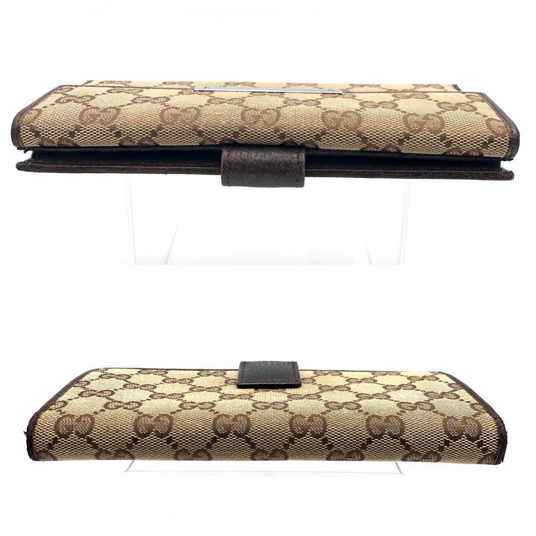 GUCCI グッチ GG キャンバス 長財布 シルバー プレートブラウン