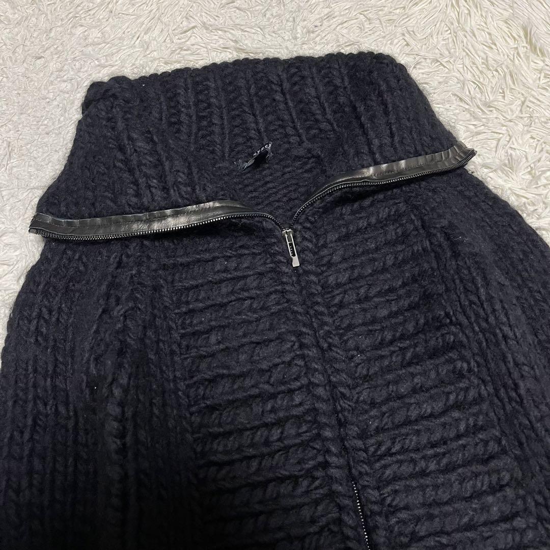 希少 GUCCI ウール ニット ジャケット 厚手 ブラック 黒 レザー XS