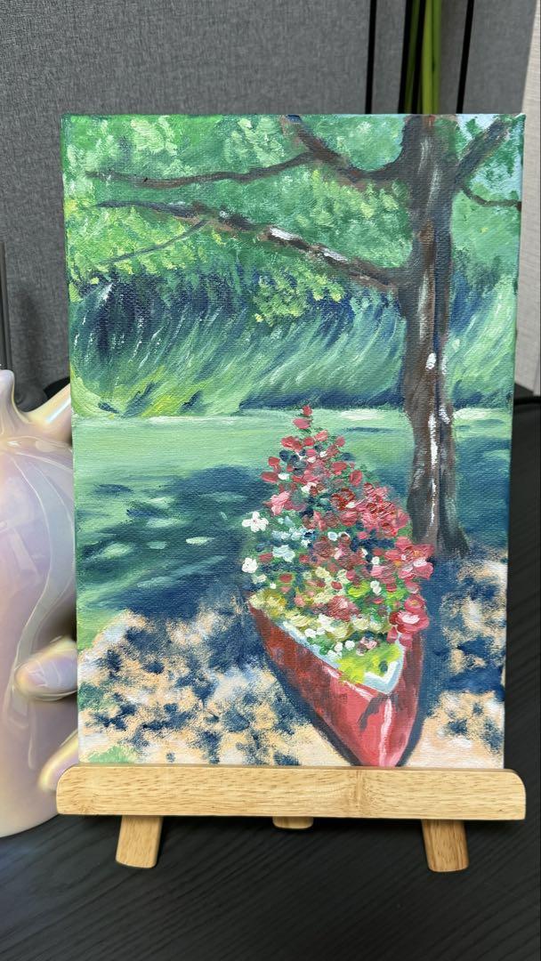 「海辺の蜜柑」 手描き 油絵 風景画 原画 油彩画 花の船」 手描き 油絵 風景画 原画 油彩画 - メルカリ