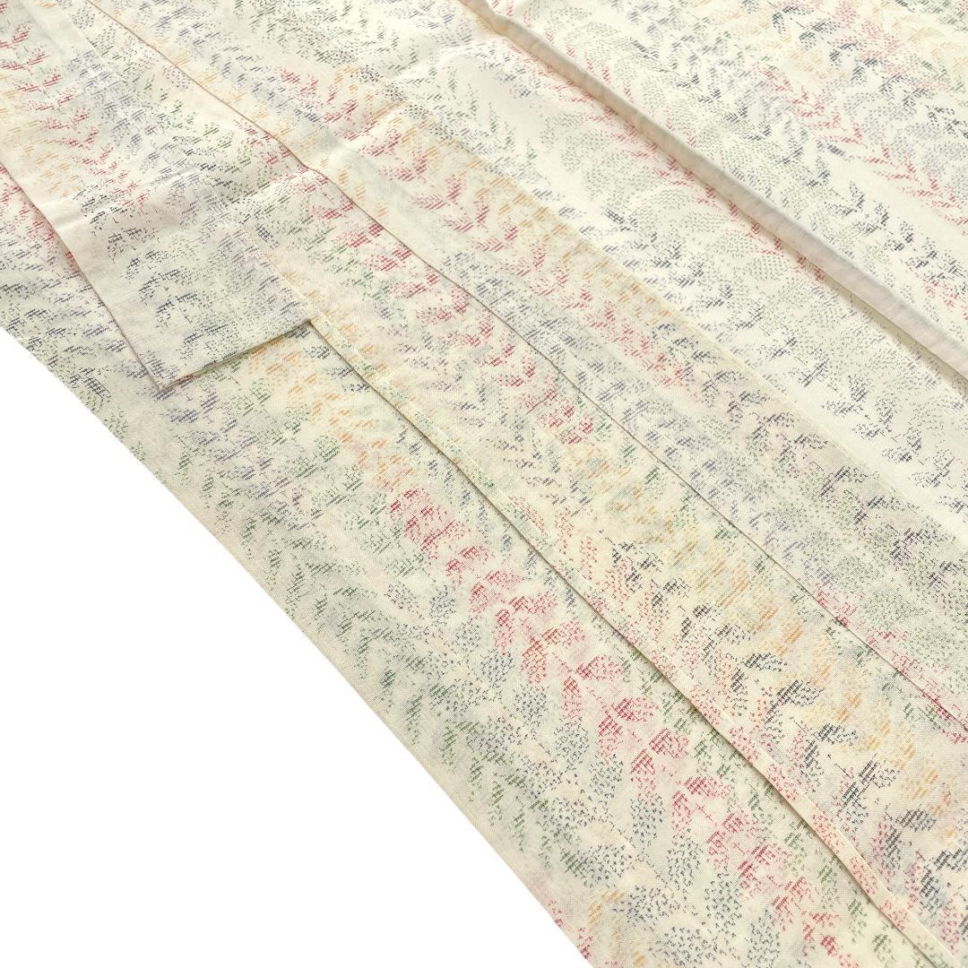 夏着物 紗紬 正絹 枝葉柄 クリームベージュ 未使用品 A-2290