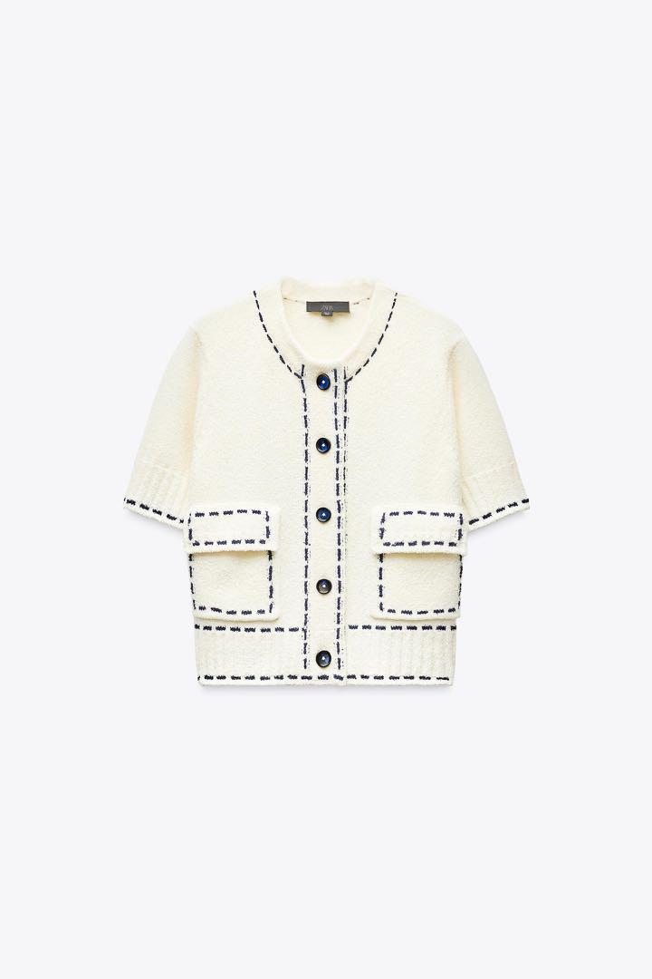 完売品 ZARA ステッチ入りショートスリーブニットジャケットM新品タグ付き 新品完売品 ZARA ステッチ入りショートスリーブニットジャケット
