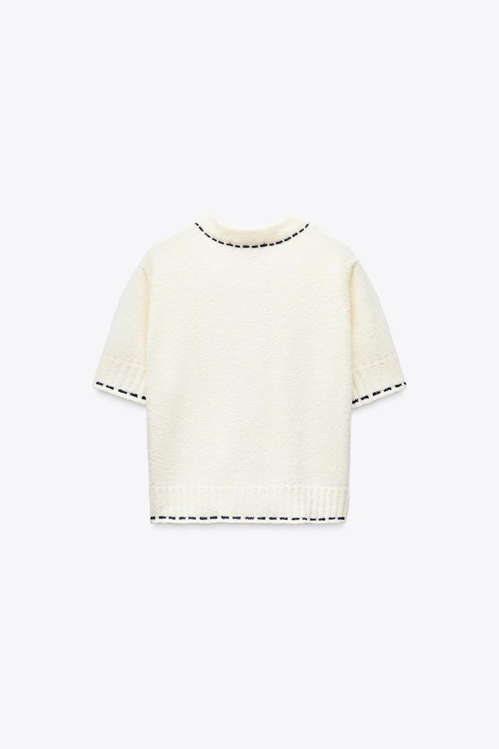 ZARA 完売ステッチ入りショートスリーブニットジャケット - メルカリ