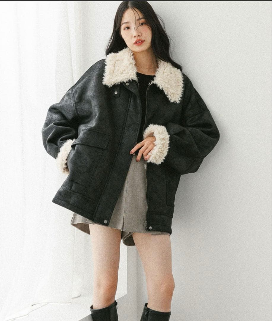 Heather ファー BIGムートンジャケット ブラック SIZE Heather