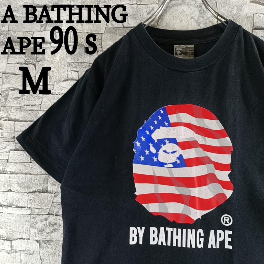 希少✨90sアベイシングエイプ 初期 半袖 Tシャツ 大猿 星条旗 ブラック М