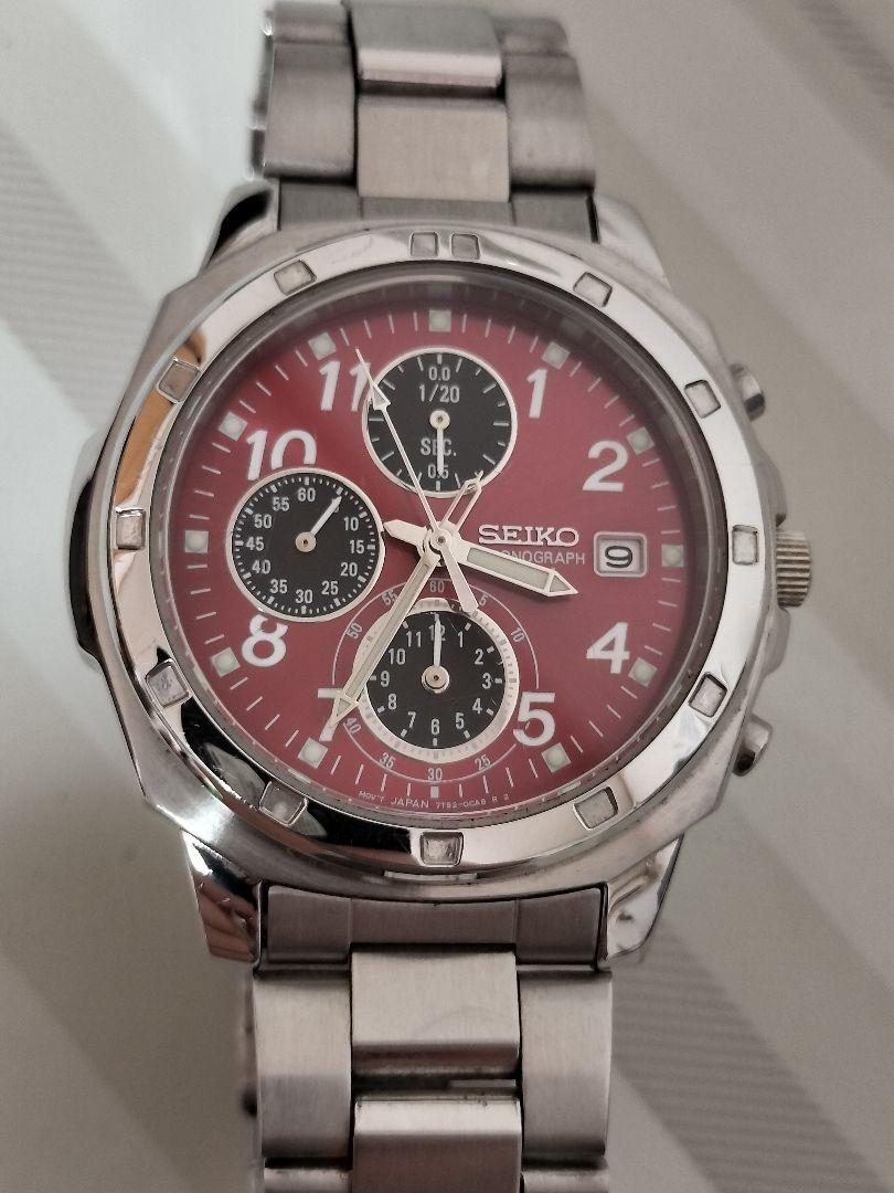 美品　セイコー SEIKO クロノグラフ　 7T92-0CA0 レッド 腕時計