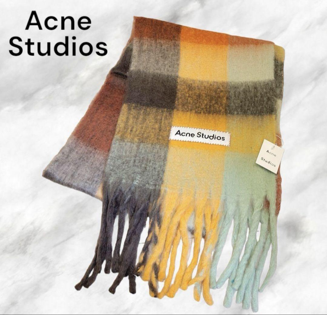 まる　Acne Studios マフラー Acne Studios】Mohair Check Scarf Grey Green Black/追跡付
