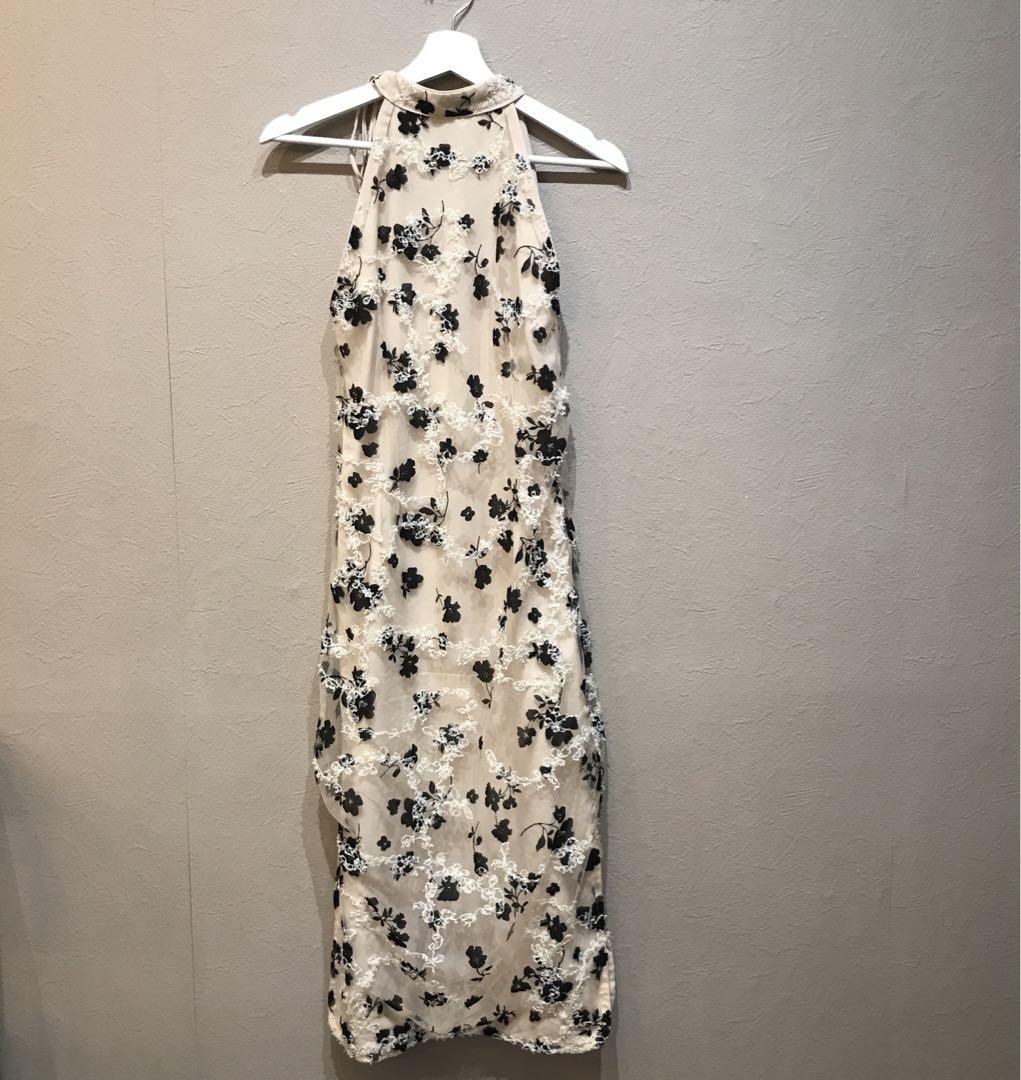 ホルターネック 花柄 ドレス スリット ワンピース 韓国 n310 ドロップフロントオープンサイドスリットホルターネック花柄