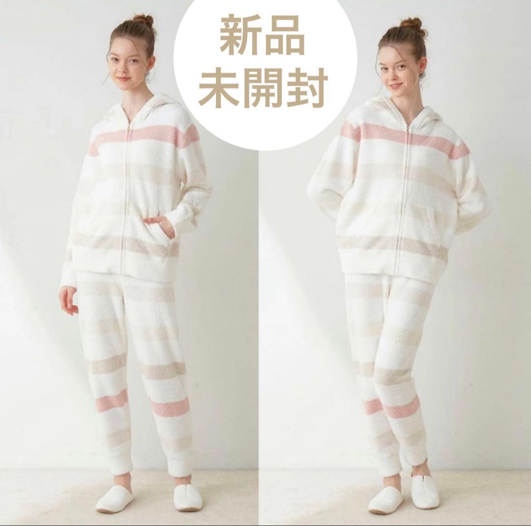 ジェラートピケ2点セット ベビモコ5ボーダーパーカーロングパンツピンクFREE SIZE・gelato pique