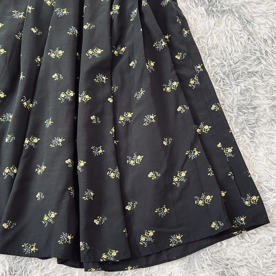 UNITED ARROWS フラワープリントロングフレアスカート（L）黒