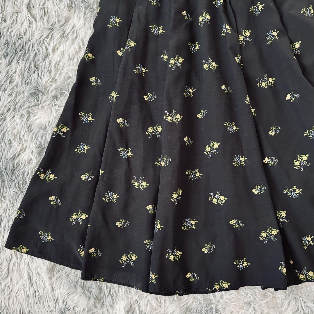 UNITED ARROWS フラワープリントロングフレアスカート（L）黒