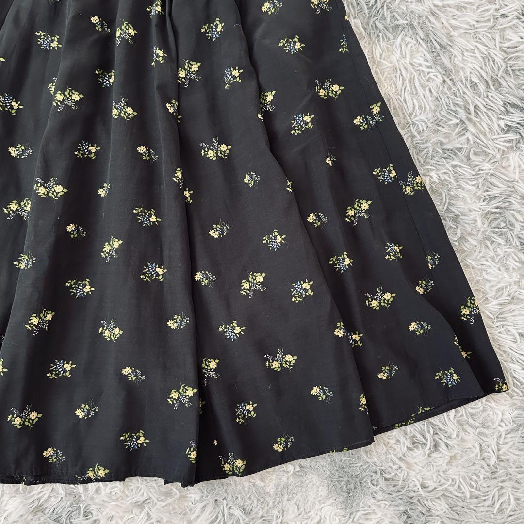 UNITED ARROWS フラワープリントロングフレアスカート（L）黒