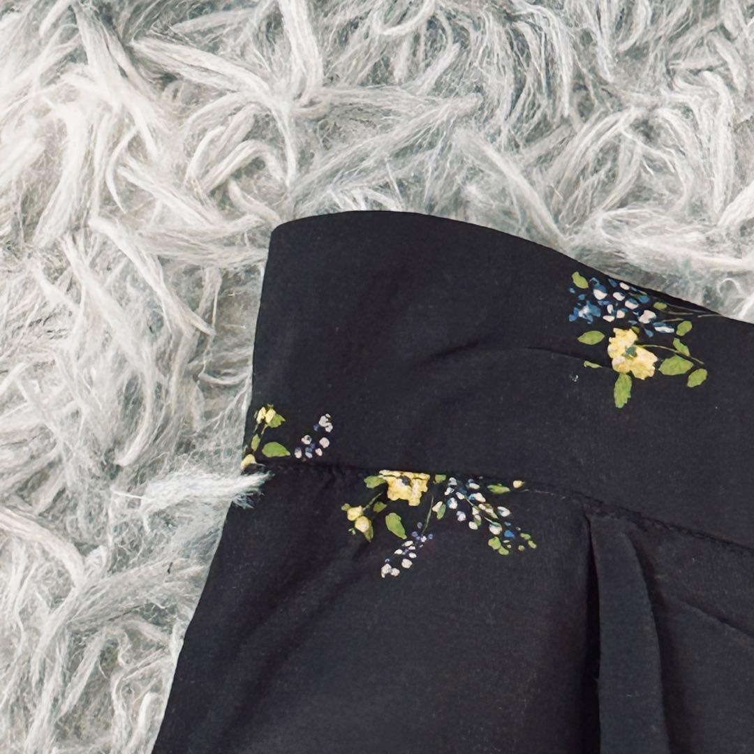 UNITED ARROWS フラワープリントロングフレアスカート（L）黒