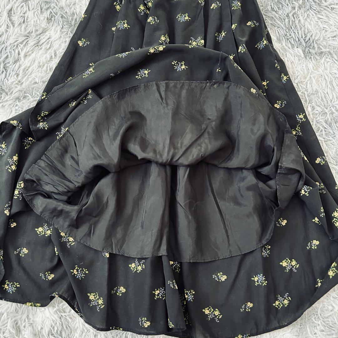 UNITED ARROWS フラワープリントロングフレアスカート（L）黒