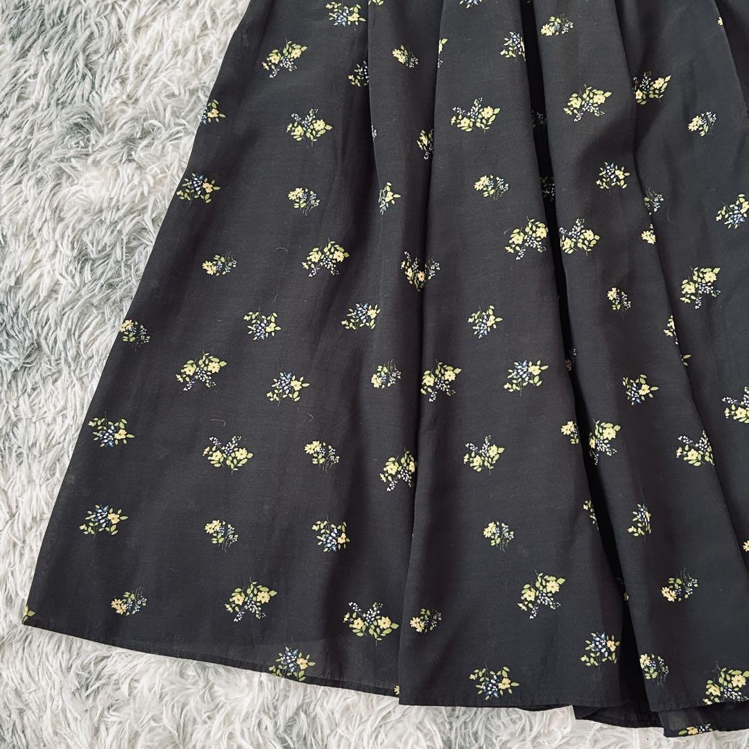 UNITED ARROWS フラワープリントロングフレアスカート（L）黒