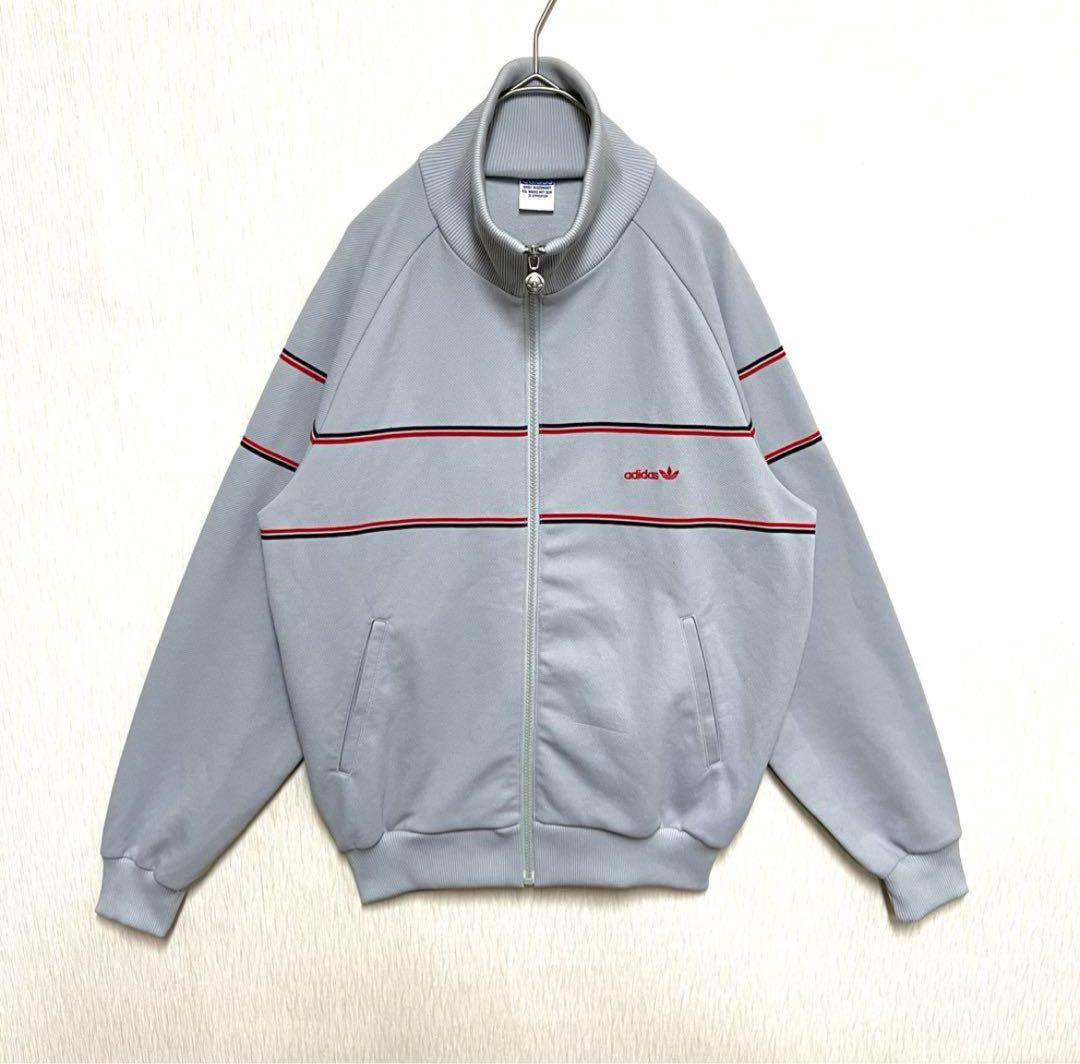 【レアカラー‼️】80s デサントadidasトラックジャケット O グレー 古着 人気‼️】80s adidasトラックジャケット M デサント グレー 古着