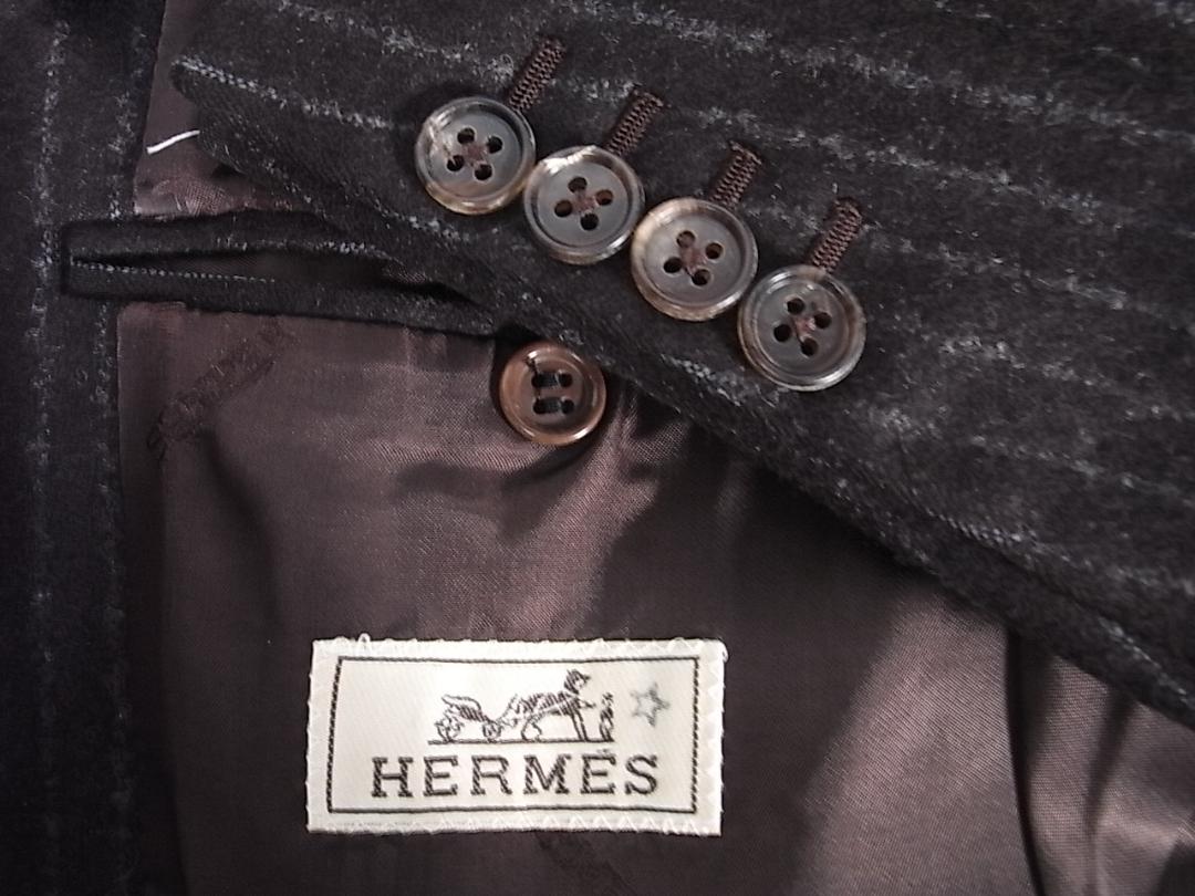 size46☆良品訳有☆エルメス HERMES カシミア混2釦スーツ フラノ地
