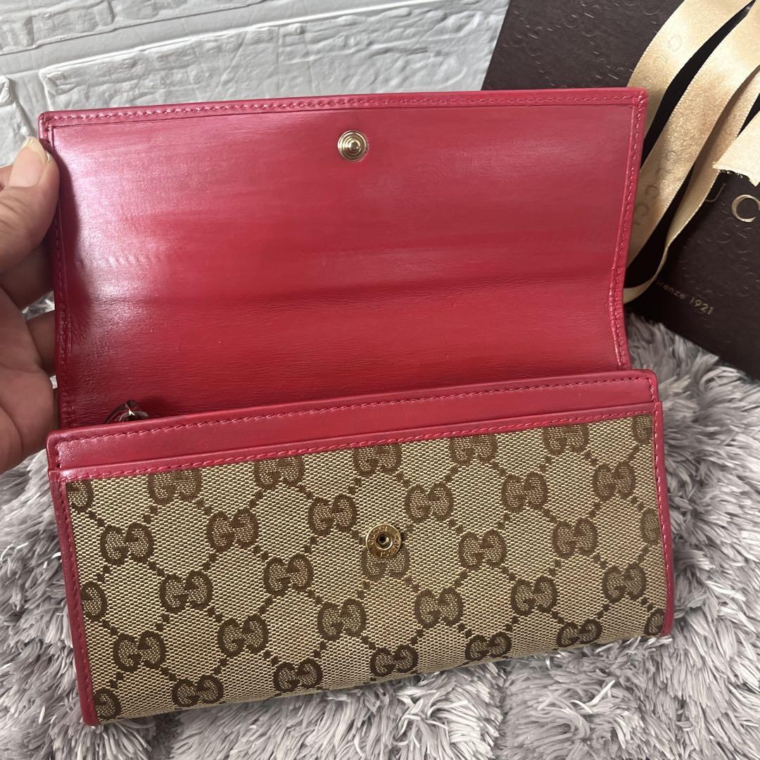 GUCCI✨長財布　ラブリーハート　GGキャンバス パールレッド　レディース